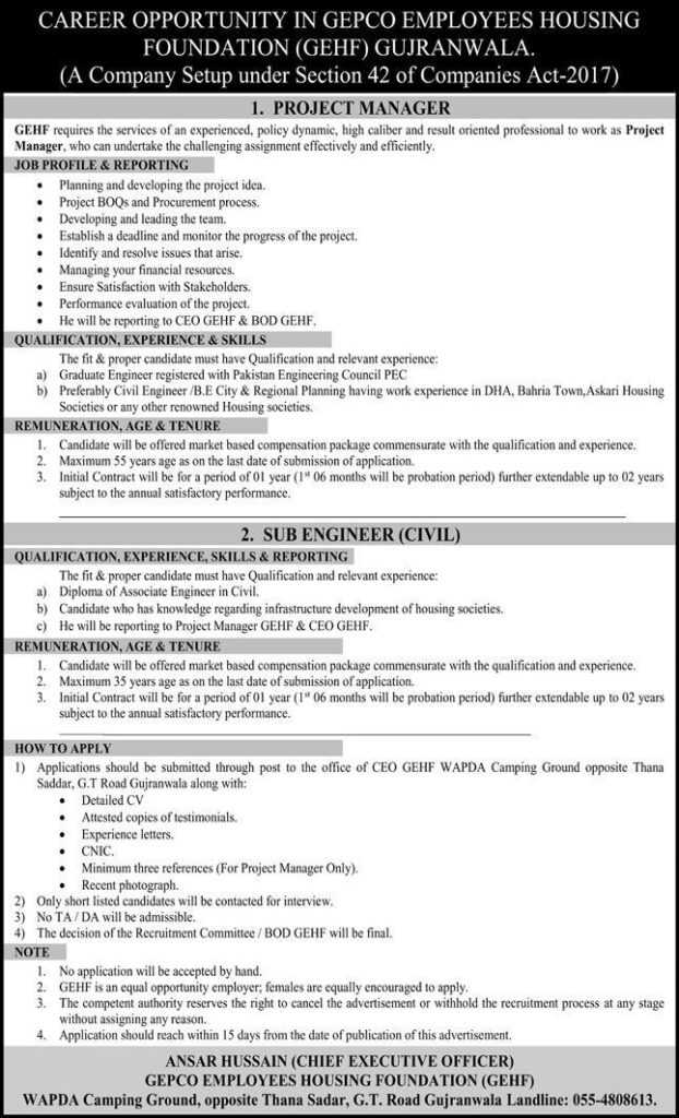 Jobs at GEHF Gujranwala 2023