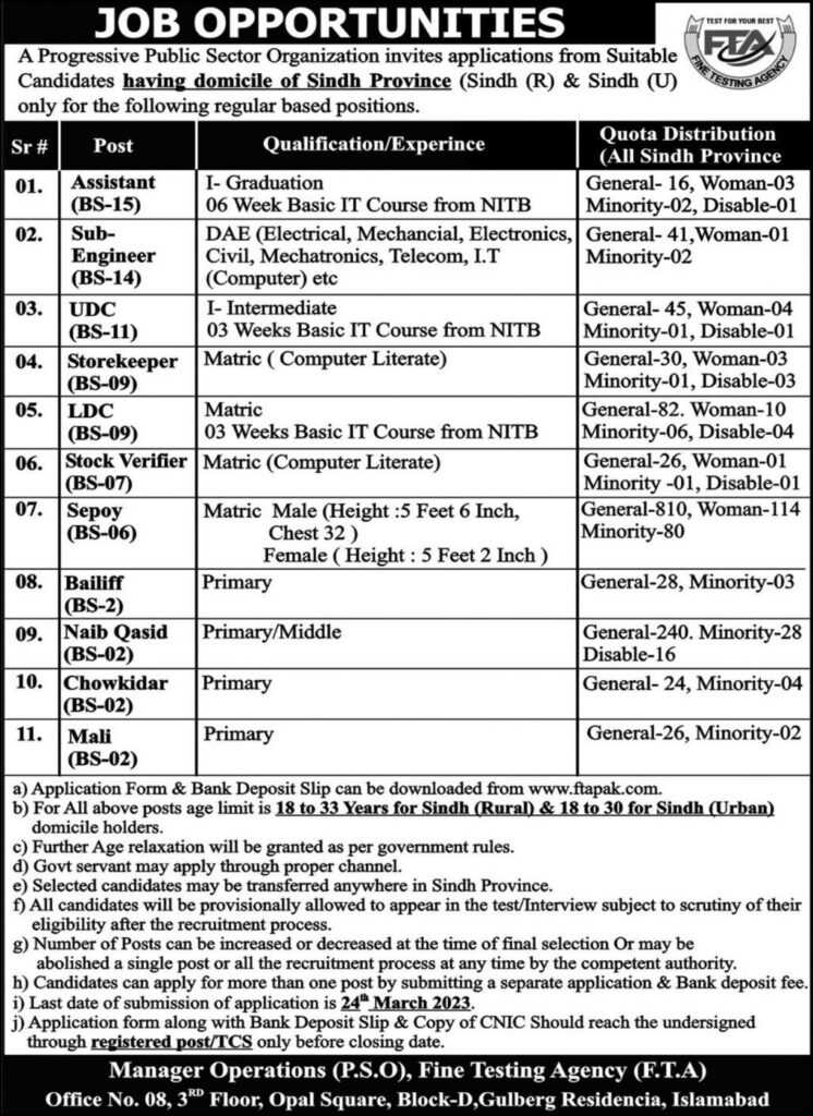 Public Sector Jobs in Sindh 2023