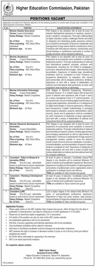 Jobs & Positions at HEC Pakistan 2023