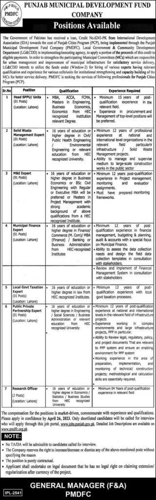 Positions & Jobs at PMDFC 2023