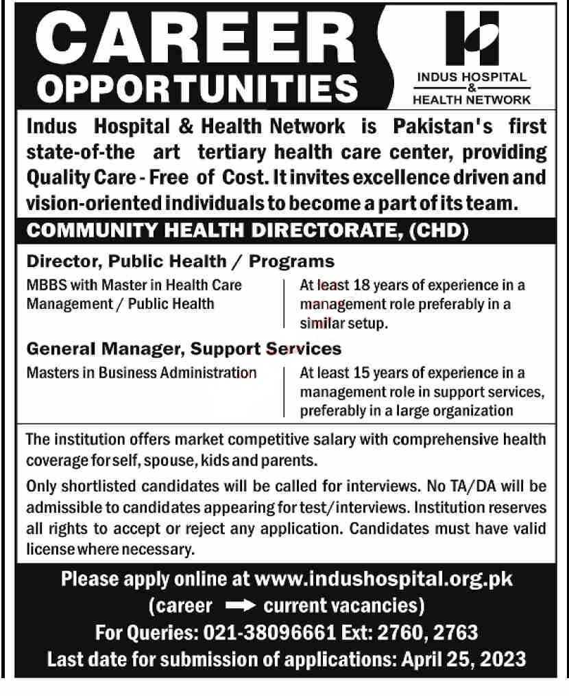 New Positions at Indus Hospital Karachi 2023
