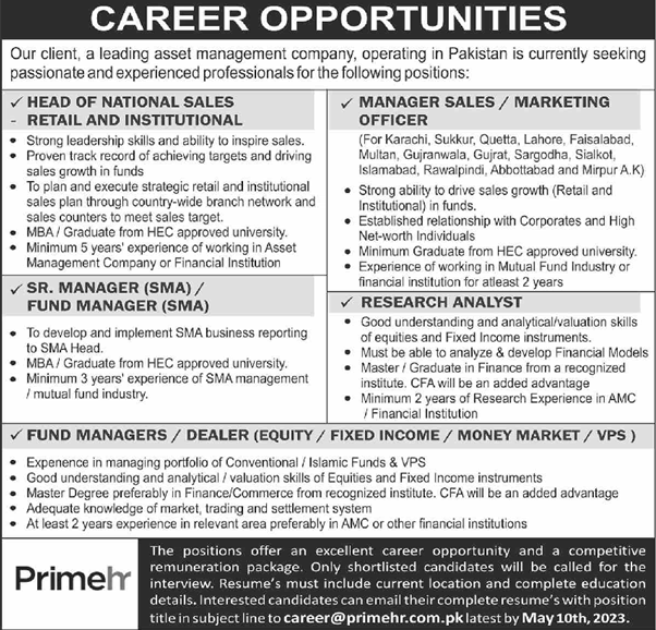 Job Opportunities at Primehr Pakistan 2023