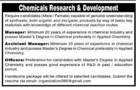 Jobs at Chemicals Research & Development 2023