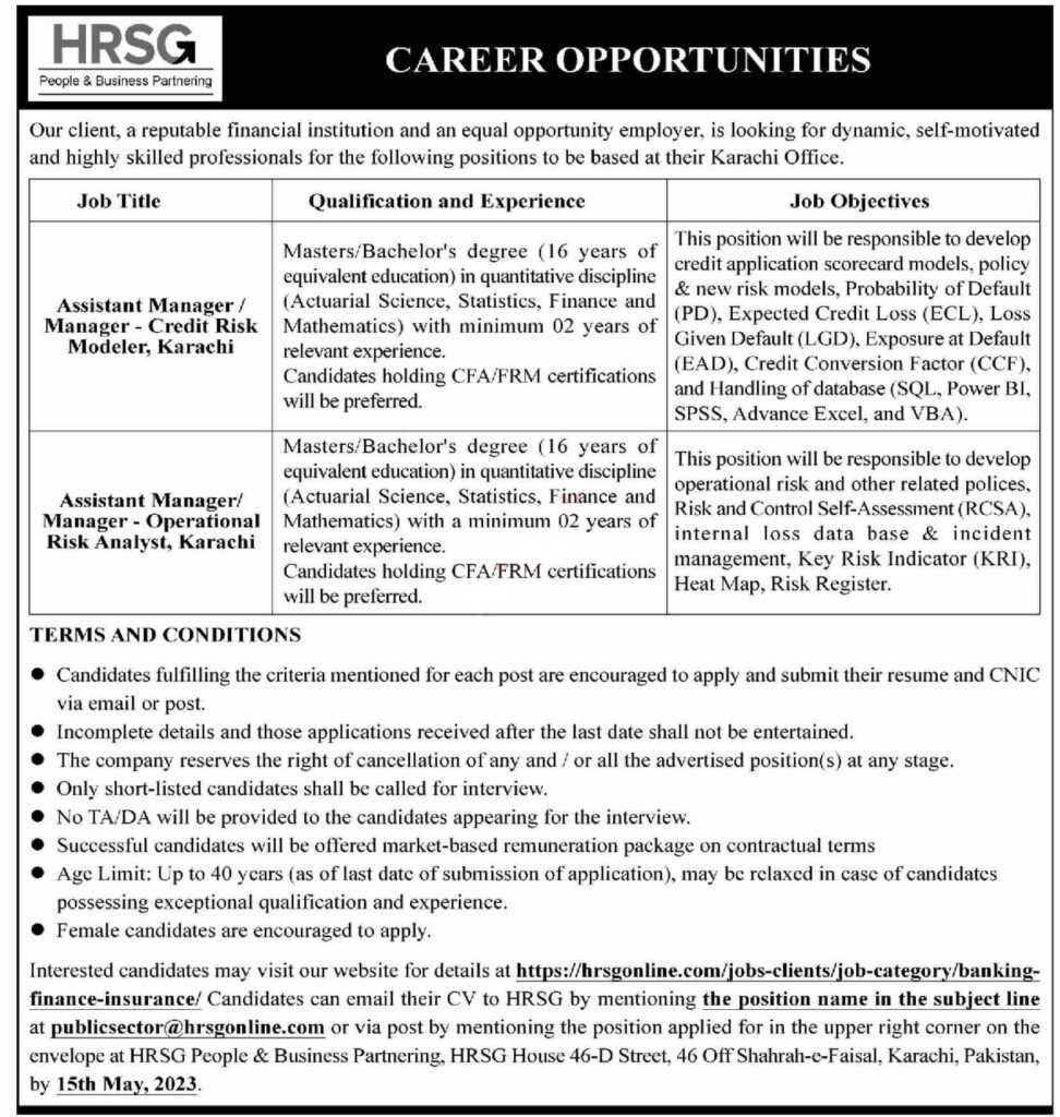 Jobs at HRSG Karachi Office 2023