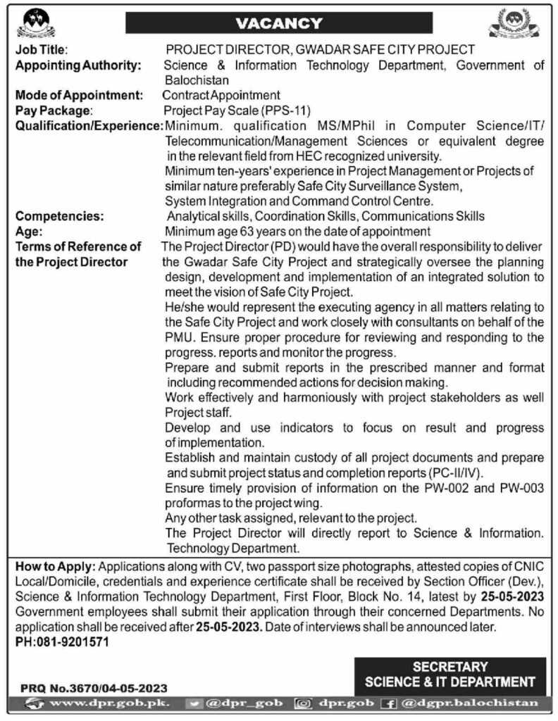 Position at Gwadar Safe City Project 2023