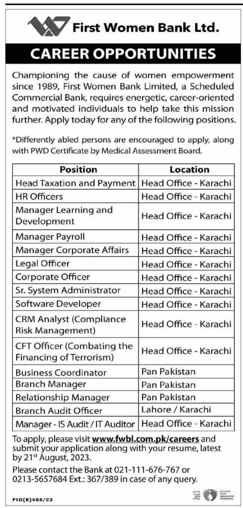 latest jobs in karachi, new jobs in karachi, banking jobs in karachi, jobs at first women bank ltd 2023, latest jobs in pakistan, jobs in pakistan, latest jobs pakistan, newspaper jobs today, latest jobs today, jobs today, jobs search, jobs hunt, new hirings, jobs nearby me,