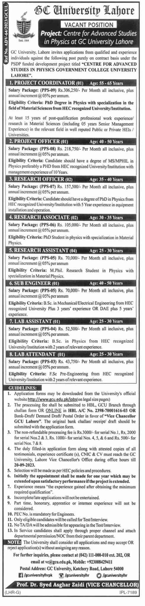 Jobs At Gc University Lahore 2023 Latest Jobs In Pakistan 4899