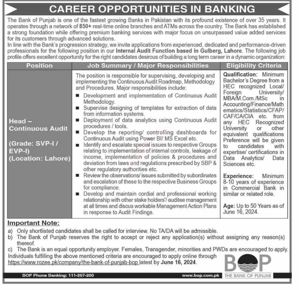 latest jobs in lahore, jobs in lahore, audit job at lahore, banking job at lahore, head continous audit job at bop lahore 2024, latest jobs in pakistan, jobs in pakistan, latest jobs pakistan, newspaper jobs today, latest jobs today, jobs today, jobs search, jobs hunt, new hirings, jobs nearby me,