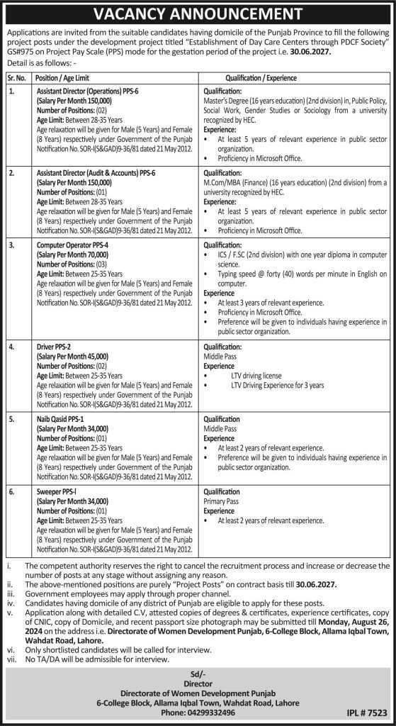 jobs in punjab, govt of punjab jobs, jobs at women deveopment department punjab 2024, latest jobs in pakistan, jobs in pakistan, latest jobs pakistan, newspaper jobs today, latest jobs today, jobs today, jobs search, jobs hunt, new hirings, jobs nearby me