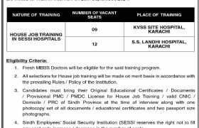 House Jobs at SESSI Hospitals Karachi 2024