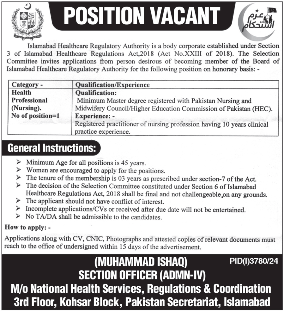 latest jobs in ihra, health professional nursing job at ihra 2024, medical jobs in islamabad,