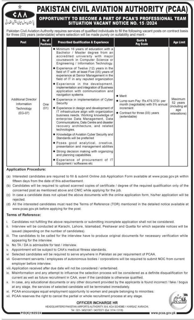 latest jobs in pcaa, additional director it job at pcaa 2024,