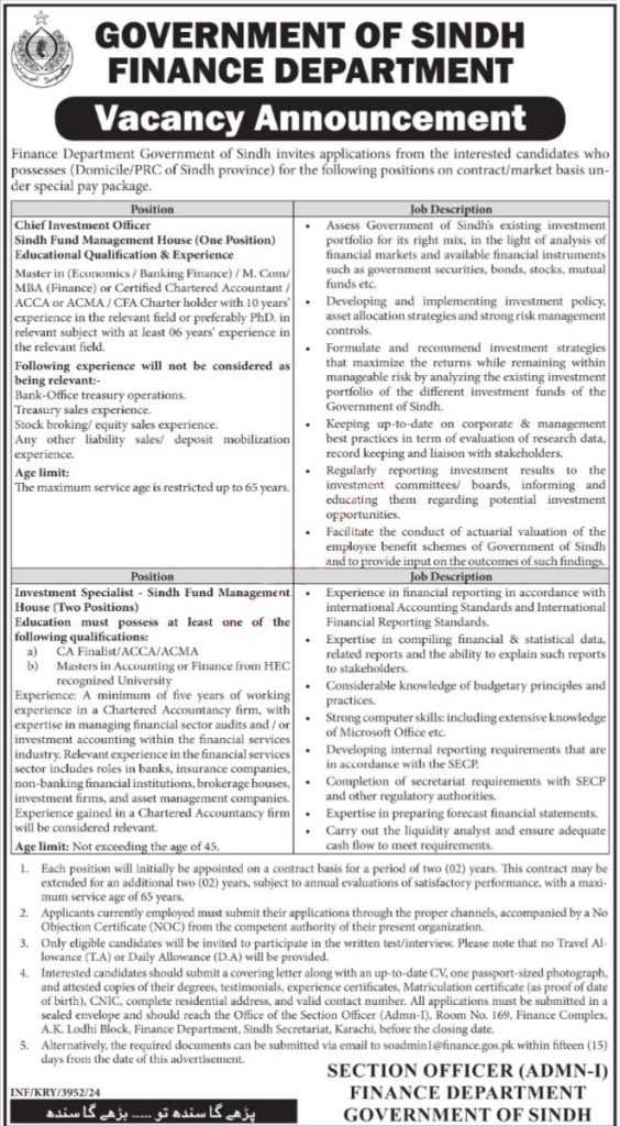 latest jobs in sindh, sindh govt jobs, finance department sindh jobs2024, finance department sindh,