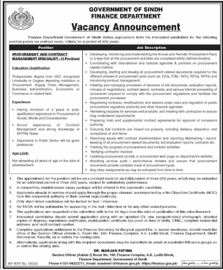 latest jobs in sindh, jobs in sindh, job at finance department sindh 2025, 