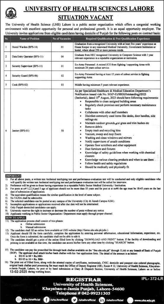 latest jobs in lahore, jobs in lahore, jobs at uhs lahore 2025,