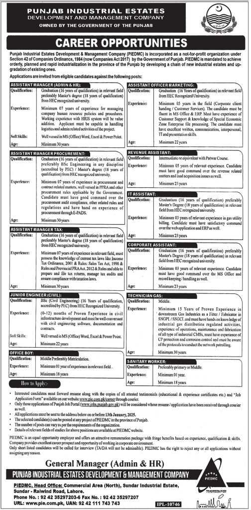 latest jobs in punjab, punjab govt jobs, jobs at pied&mc lahore 2025,