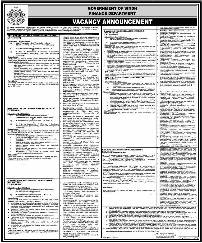 latest jobs in sindh, jobs in sindh, jobs at finance department sindh 2025, 